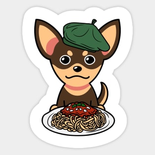 Cute small dog eating spaghetti Sticker